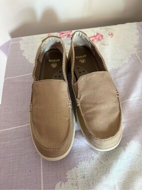 CROCS Women's Slip-On Canvas Loafers in Tan